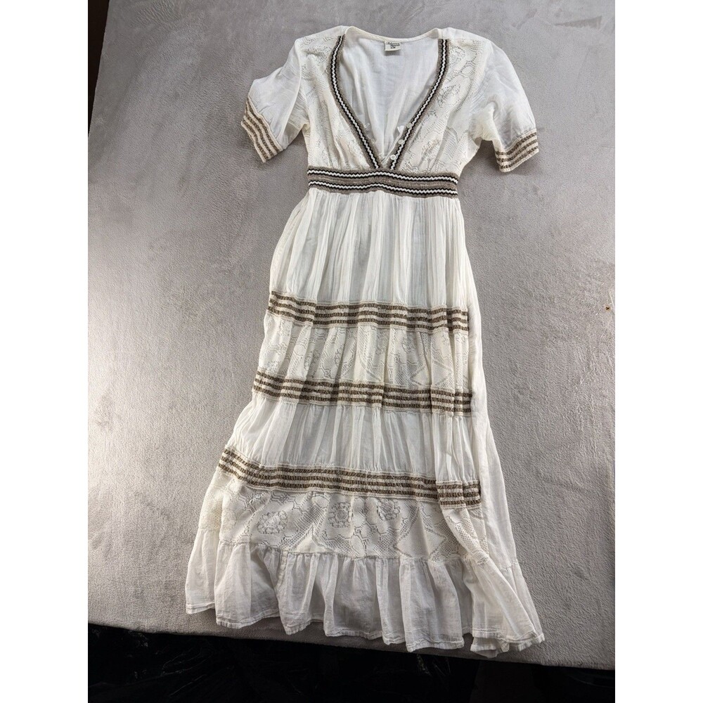 Advance Apparels Maxi Dress Womens Small White Tan Boho Lined